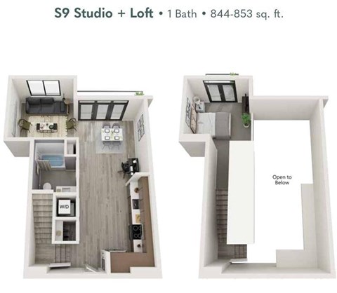 Floor plan for studio, 1 bath, 853 sqft